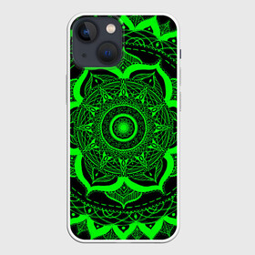 Чехол для iPhone 13 mini с принтом Mandala в Курске,  |  | abstraction | light green | mandala | pattern | shape | tangled | texture | абстракция | запутанный | салатовый | текстура | узор | формы