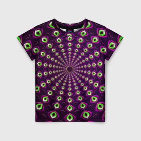 Детская футболка 3D с принтом Fractal-$$$ в Курске, 100% гипоаллергенный полиэфир | прямой крой, круглый вырез горловины, длина до линии бедер, чуть спущенное плечо, ткань немного тянется | abstraction | fractal | light green | mandala | pattern | pink | shape | symmetry | texture | абстракция | розовый | салатовый | симметрия | текстура | узор | формы | фрактал