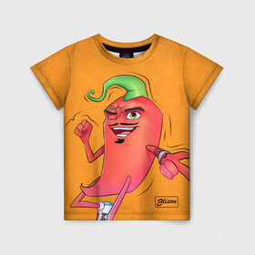Детская футболка 3D с принтом Перец в оранжевом цвете в Курске, 100% гипоаллергенный полиэфир | прямой крой, круглый вырез горловины, длина до линии бедер, чуть спущенное плечо, ткань немного тянется | Тематика изображения на принте: 