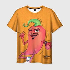 Мужская футболка 3D с принтом Перец в оранжевом цвете в Курске, 100% полиэфир | прямой крой, круглый вырез горловины, длина до линии бедер | 