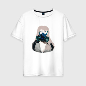 Женская футболка хлопок Oversize с принтом Девушка в Курске, 100% хлопок | свободный крой, круглый ворот, спущенный рукав, длина до линии бедер
 | eyes | hair | mask | волосы | глаза | противогаз