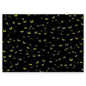 Поздравительная открытка с принтом Ночные взгляды в Курске, 100% бумага | плотность бумаги 280 г/м2, матовая, на обратной стороне линовка и место для марки
 | halloween | глаз | глаза | желтый | зрачок | кот | кошачьи | кошка | ночь | паттерн | хэллоуин