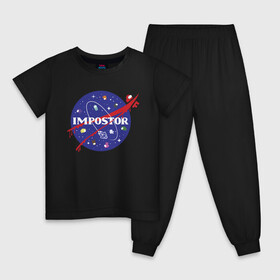 Детская пижама хлопок с принтом IMPOSTOR  NASA. в Курске, 100% хлопок |  брюки и футболка прямого кроя, без карманов, на брюках мягкая резинка на поясе и по низу штанин
 | among us | galaxy | imposter | impostor | nasa | space | space company | star | there is impostor among us | амонг ус | астрономия | галактика | звезды | игра | космическая компания | космос | мем | наса | предатель | предатель среди 