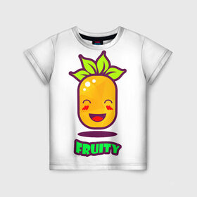 Детская футболка 3D с принтом Fruity в Курске, 100% гипоаллергенный полиэфир | прямой крой, круглый вырез горловины, длина до линии бедер, чуть спущенное плечо, ткань немного тянется | Тематика изображения на принте: fruit | ананас | вкусно | сладость | фрукты