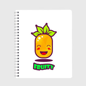 Тетрадь с принтом Fruity в Курске, 100% бумага | 48 листов, плотность листов — 60 г/м2, плотность картонной обложки — 250 г/м2. Листы скреплены сбоку удобной пружинной спиралью. Уголки страниц и обложки скругленные. Цвет линий — светло-серый
 | Тематика изображения на принте: fruit | ананас | вкусно | сладость | фрукты