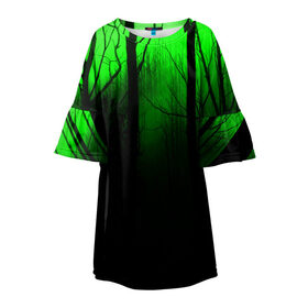 Детское платье 3D с принтом G-loomy в Курске, 100% полиэстер | прямой силуэт, чуть расширенный к низу. Круглая горловина, на рукавах — воланы | fog | forest | gloomy | green fog | night | radiation | trees | деревья | зеленый туман | лес | мрачный | ночь | радиация | туман