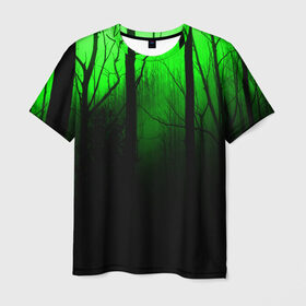 Мужская футболка 3D с принтом G-loomy в Курске, 100% полиэфир | прямой крой, круглый вырез горловины, длина до линии бедер | fog | forest | gloomy | green fog | night | radiation | trees | деревья | зеленый туман | лес | мрачный | ночь | радиация | туман