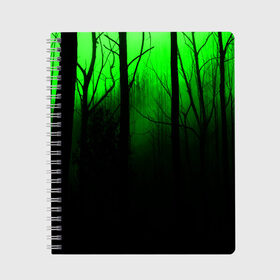 Тетрадь с принтом G-loomy в Курске, 100% бумага | 48 листов, плотность листов — 60 г/м2, плотность картонной обложки — 250 г/м2. Листы скреплены сбоку удобной пружинной спиралью. Уголки страниц и обложки скругленные. Цвет линий — светло-серый
 | fog | forest | gloomy | green fog | night | radiation | trees | деревья | зеленый туман | лес | мрачный | ночь | радиация | туман