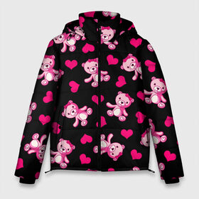 Мужская зимняя куртка 3D с принтом Love teddy bear в Курске, верх — 100% полиэстер; подкладка — 100% полиэстер; утеплитель — 100% полиэстер | длина ниже бедра, свободный силуэт Оверсайз. Есть воротник-стойка, отстегивающийся капюшон и ветрозащитная планка. 

Боковые карманы с листочкой на кнопках и внутренний карман на молнии. | Тематика изображения на принте: bear | heart | love is | pink | teddy | valentines day | бантик | валентина | девушке | дочь | жена | животные | игрушка | лучшая | любимая | любовь | мама | марта | медведь | медвежата | медвежата и сердечки | мишки тедди