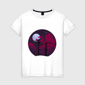 Женская футболка хлопок с принтом pixel night в Курске, 100% хлопок | прямой крой, круглый вырез горловины, длина до линии бедер, слегка спущенное плечо | pixel art | retro | vaporwave | луна | ночь | пиксель арт | ретро