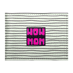 Обложка для студенческого билета с принтом WOW MOM (вау мама) в Курске, натуральная кожа | Размер: 11*8 см; Печать на всей внешней стороне | белый | вау | мама | полоска | прикол | розовый | цитата | черный
