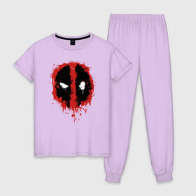 Женская пижама хлопок с принтом Deadpool logo в Курске, 100% хлопок | брюки и футболка прямого кроя, без карманов, на брюках мягкая резинка на поясе и по низу штанин | deadpool | logo | marvel | mutant | vdshardan | wade wilson | болтливый наемник | вэйд вилсон | дадпул | дедпул | дэдпул | дэтпул | комиксы | логотип | марвел | мутант | супергерой | уэйд уилсон
