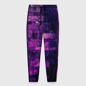 Мужские брюки 3D с принтом Purple-Wall в Курске, 100% полиэстер | манжеты по низу, эластичный пояс регулируется шнурком, по бокам два кармана без застежек, внутренняя часть кармана из мелкой сетки | abstraction | bricks | dark | pink | purple | ribbed | texture | tiles | wall | абстракция | кирпичи | плитка | ребристый | розовый | стена | текстура | темный | фиолетовый