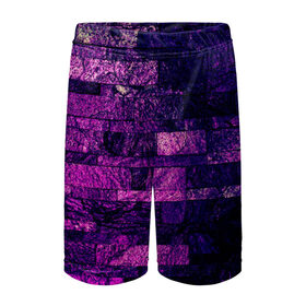 Детские спортивные шорты 3D с принтом Purple-Wall в Курске,  100% полиэстер
 | пояс оформлен широкой мягкой резинкой, ткань тянется
 | Тематика изображения на принте: abstraction | bricks | dark | pink | purple | ribbed | texture | tiles | wall | абстракция | кирпичи | плитка | ребристый | розовый | стена | текстура | темный | фиолетовый