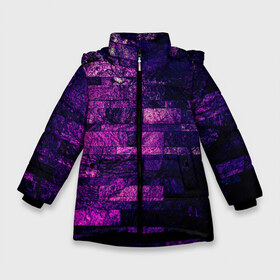 Зимняя куртка для девочек 3D с принтом Purple-Wall в Курске, ткань верха — 100% полиэстер; подклад — 100% полиэстер, утеплитель — 100% полиэстер. | длина ниже бедра, удлиненная спинка, воротник стойка и отстегивающийся капюшон. Есть боковые карманы с листочкой на кнопках, утяжки по низу изделия и внутренний карман на молнии. 

Предусмотрены светоотражающий принт на спинке, радужный светоотражающий элемент на пуллере молнии и на резинке для утяжки. | Тематика изображения на принте: abstraction | bricks | dark | pink | purple | ribbed | texture | tiles | wall | абстракция | кирпичи | плитка | ребристый | розовый | стена | текстура | темный | фиолетовый