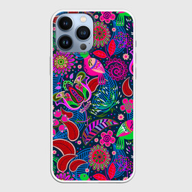 Чехол для iPhone 13 Pro Max с принтом Pret в Курске,  |  | Тематика изображения на принте: birds | branches | bright | colorful | flowers | folklore | leaves | motley | ornament | pattern | tangled | ветки | запутанный | листья | орнамент | пестрый | птицы | разноцветный | узор | фольклор | цветы | яркий