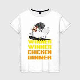 Женская футболка хлопок с принтом PUBG Winner Chicken Dinner в Курске, 100% хлопок | прямой крой, круглый вырез горловины, длина до линии бедер, слегка спущенное плечо | pubg | winner chicken dinner | пубг