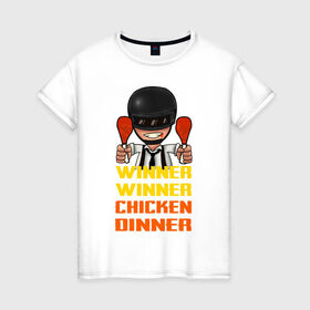 Женская футболка хлопок с принтом PUBG Winner Chicken Dinner в Курске, 100% хлопок | прямой крой, круглый вырез горловины, длина до линии бедер, слегка спущенное плечо | 