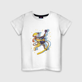 Детская футболка хлопок с принтом Рок-звезда в Курске, 100% хлопок | круглый вырез горловины, полуприлегающий силуэт, длина до линии бедер | арт | гитара | звезда | конфетти | леопард | песня | рисунок | рок | рок звезда | электро гитара