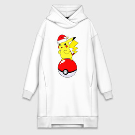 Платье-худи хлопок с принтом Новогодний Пикачу в Курске,  |  | baby | kawaii | new year | pika pika | pikachu | pokeball | pokemon | pokemon go | team | детям | зверек | зима | зимний | иви | кавайный | колпак | кот | малыш | мордочка | новогодний | новый год | пика пика | пикачу | покеболл | покемон го