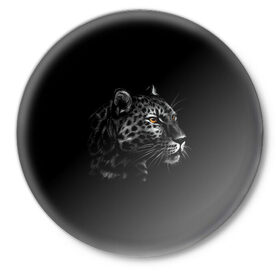 Значок с принтом Леопард в Курске,  металл | круглая форма, металлическая застежка в виде булавки | голова леопарда | животные | звери | леопард | хищники