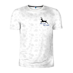 Мужская футболка 3D спортивная с принтом New year - new style в Курске, 100% полиэстер с улучшенными характеристиками | приталенный силуэт, круглая горловина, широкие плечи, сужается к линии бедра | Тематика изображения на принте: 