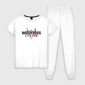 Женская пижама хлопок с принтом WATCH DOGS LEGION в Курске, 100% хлопок | брюки и футболка прямого кроя, без карманов, на брюках мягкая резинка на поясе и по низу штанин | 