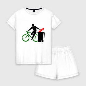 Женская пижама с шортиками хлопок с принтом I Love Велоспорт (Z) в Курске, 100% хлопок | футболка прямого кроя, шорты свободные с широкой мягкой резинкой | 