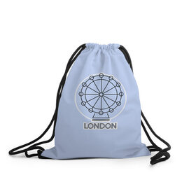 Рюкзак-мешок 3D с принтом Лондон London Eye в Курске, 100% полиэстер | плотность ткани — 200 г/м2, размер — 35 х 45 см; лямки — толстые шнурки, застежка на шнуровке, без карманов и подкладки | blue circle | england | english | europe | eye | gb | icon | london | travel | uk | vacation | англия | аттракцион | великобритания | европа | иконка | колесо обозрения | лондон | лондонский глаз | надпись | отпуск | поездка | путешествие |