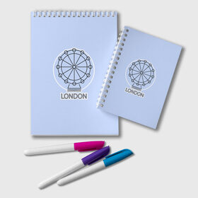 Блокнот с принтом Лондон London Eye в Курске, 100% бумага | 48 листов, плотность листов — 60 г/м2, плотность картонной обложки — 250 г/м2. Листы скреплены удобной пружинной спиралью. Цвет линий — светло-серый
 | blue circle | england | english | europe | eye | gb | icon | london | travel | uk | vacation | англия | аттракцион | великобритания | европа | иконка | колесо обозрения | лондон | лондонский глаз | надпись | отпуск | поездка | путешествие |