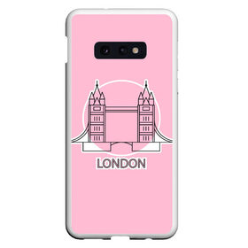 Чехол для Samsung S10E с принтом Лондон London Tower bridge в Курске, Силикон | Область печати: задняя сторона чехла, без боковых панелей | Тематика изображения на принте: bridge | england | english | gb | london | tower | uk | английский | англия | башни | великобритания | закат | иконка | лайнарт | лондон | мост | надпись | розовый круг | слово | тауэрский | юк