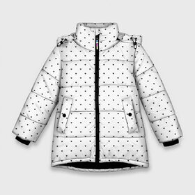 Зимняя куртка для девочек 3D с принтом Сердечки черные на белом в Курске, ткань верха — 100% полиэстер; подклад — 100% полиэстер, утеплитель — 100% полиэстер. | длина ниже бедра, удлиненная спинка, воротник стойка и отстегивающийся капюшон. Есть боковые карманы с листочкой на кнопках, утяжки по низу изделия и внутренний карман на молнии. 

Предусмотрены светоотражающий принт на спинке, радужный светоотражающий элемент на пуллере молнии и на резинке для утяжки. | heart pattern | hearts | polka dot hearts | сердечки | сердечки в стиле горошек | сердечки горошек | сердечки узорчик | сердце | сердце узор | узор горошек