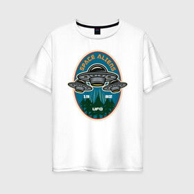 Женская футболка хлопок Oversize с принтом UFO в Курске, 100% хлопок | свободный крой, круглый ворот, спущенный рукав, длина до линии бедер
 | aliens | nasa | space | галактика | звезды | космос | наса | нло | пришелец