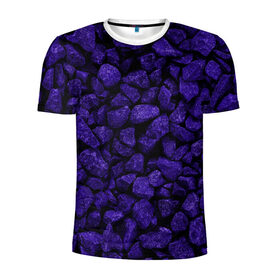 Мужская футболка 3D спортивная с принтом Purple-$tone$ в Курске, 100% полиэстер с улучшенными характеристиками | приталенный силуэт, круглая горловина, широкие плечи, сужается к линии бедра | abstraction | forms | gravel | pebbles | purple | stones | texture | абстракция | галька | гравий | камни | текстура | фиолетовый | формы