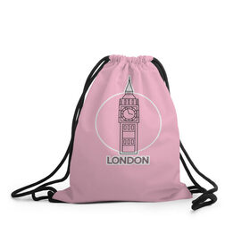 Рюкзак-мешок 3D с принтом Биг Бен, Лондон, London в Курске, 100% полиэстер | плотность ткани — 200 г/м2, размер — 35 х 45 см; лямки — толстые шнурки, застежка на шнуровке, без карманов и подкладки | big ben | clock | england | europe | london | pink | travel | англия | башня | башня елизаветы | биг бен | великобритания | европа | иконка | круг | лондон | надпись | путешествия | розовый | символ | часы