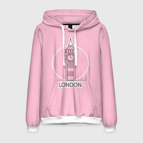 Мужская толстовка 3D с принтом Биг Бен, Лондон, London в Курске, 100% полиэстер | двухслойный капюшон со шнурком для регулировки, мягкие манжеты на рукавах и по низу толстовки, спереди карман-кенгуру с мягким внутренним слоем. | big ben | clock | england | europe | london | pink | travel | англия | башня | башня елизаветы | биг бен | великобритания | европа | иконка | круг | лондон | надпись | путешествия | розовый | символ | часы