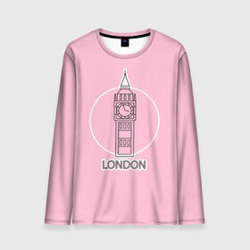 Мужской лонгслив 3D с принтом Биг Бен, Лондон, London в Курске, 100% полиэстер | длинные рукава, круглый вырез горловины, полуприлегающий силуэт | big ben | clock | england | europe | london | pink | travel | англия | башня | башня елизаветы | биг бен | великобритания | европа | иконка | круг | лондон | надпись | путешествия | розовый | символ | часы