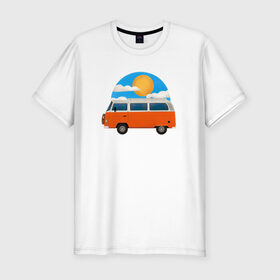 Мужская футболка хлопок Slim с принтом Volkswagen t1 в Курске, 92% хлопок, 8% лайкра | приталенный силуэт, круглый вырез ворота, длина до линии бедра, короткий рукав | t1 | volkswagent1 | автобус | иллюстрация | машина | микроавтобус | ретро