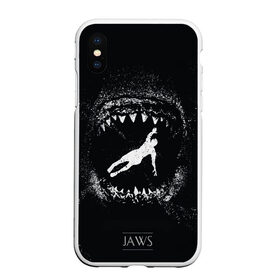 Чехол для iPhone XS Max матовый с принтом Челюсти JAWS в Курске, Силикон | Область печати: задняя сторона чехла, без боковых панелей | 2020 | shark | sharks | акула | акулы | зубы | клыки | мегаладон | меголадон | пиранья | про | фильм | фильм про акул | фильм челюсти | хеллоуин | хэллоуин | челюсти