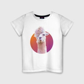 Детская футболка хлопок с принтом Лама_2 в Курске, 100% хлопок | круглый вырез горловины, полуприлегающий силуэт, длина до линии бедер | alpaca | lama | альпака | арт | животные | картинка | лама | милое животное | рисунок