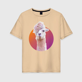 Женская футболка хлопок Oversize с принтом Лама_2 в Курске, 100% хлопок | свободный крой, круглый ворот, спущенный рукав, длина до линии бедер
 | alpaca | lama | альпака | арт | животные | картинка | лама | милое животное | рисунок