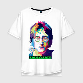 Мужская футболка хлопок Oversize с принтом John Lennon Imagine в Курске, 100% хлопок | свободный крой, круглый ворот, “спинка” длиннее передней части | Тематика изображения на принте: beatles | imagine | john | lennon | the beatles | битлз | битлы | группа | джон | купить | леннон | леннона | очки | рок н ролл | с группы | хиппи