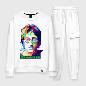 Женский костюм хлопок с принтом John Lennon Imagine в Курске, 100% хлопок | на свитшоте круглая горловина, мягкая резинка по низу. Брюки заужены к низу, на них два вида карманов: два 