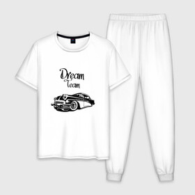 Мужская пижама хлопок с принтом Dream Team в Курске, 100% хлопок | брюки и футболка прямого кроя, без карманов, на брюках мягкая резинка на поясе и по низу штанин
 | american cars | car | dream | muscle car | team | авто | автомобиль | надпись | тюнинг