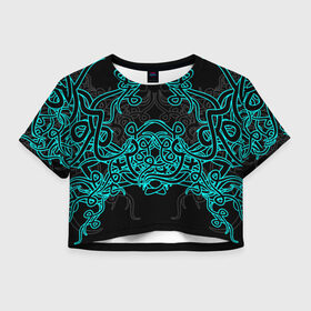 Женская футболка Crop-top 3D с принтом Узоры магия в Курске, 100% полиэстер | круглая горловина, длина футболки до линии талии, рукава с отворотами | игры | орнамент | плетение | растительность | рок | татуировка | узор | фэнтези | черное | этническое