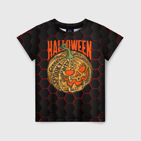 Детская футболка 3D с принтом Halloween в Курске, 100% гипоаллергенный полиэфир | прямой крой, круглый вырез горловины, длина до линии бедер, чуть спущенное плечо, ткань немного тянется | blood | diablo | haloween | horror | дьявол | зомби | кости | кровь | мозги | мясо | страшилка | ужасы | хеллоуин | хелоуин