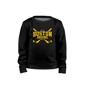 Детский свитшот хлопок с принтом Boston Bruins в Курске, 100% хлопок | круглый вырез горловины, эластичные манжеты, пояс и воротник | Тематика изображения на принте: boston | boston bruins | bruins | hockey | nhl | usa | бостон | бостон брюинз | нхл | спорт | сша | хоккей | шайба