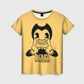 Женская футболка 3D с принтом Bendy And The Ink Machine в Курске, 100% полиэфир ( синтетическое хлопкоподобное полотно) | прямой крой, круглый вырез горловины, длина до линии бедер | bendy | bendy and the ink machine | бенди | бени | бенни | бэнди | детская | детям | игра | капли | компьютерная игра | краска | машина | подтеки | ужастик | чернила | чернильная