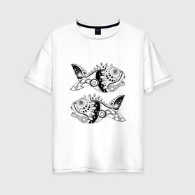 Женская футболка хлопок Oversize с принтом Aries в Курске, 100% хлопок | свободный крой, круглый ворот, спущенный рукав, длина до линии бедер
 | абстракция | гороскоп | инк | рыбы | стимпанк | трайбл