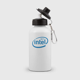 Бутылка спортивная с принтом Intel Boy в Курске, металл | емкость — 500 мл, в комплекте две пластиковые крышки и карабин для крепления | amd | amd boy | core | core i3 | core i5 | core i7 | cpu | intel | intel boy | интел | интел бой | процессор | цпу
